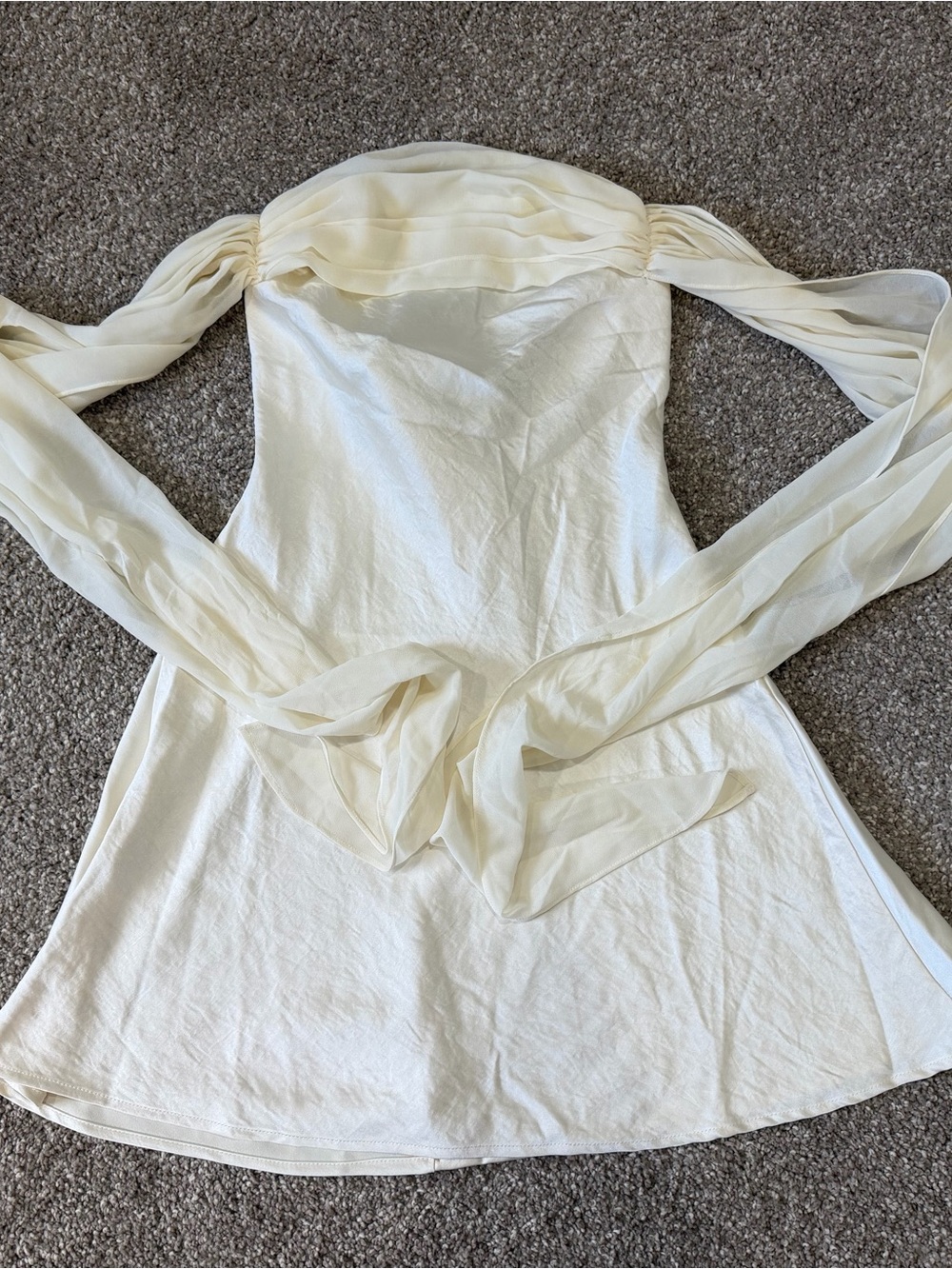 NWT Princess Polly Cream Strapless Off-Shoulder Draped Tie Back Mini Dress 6 - Picture 5 of 10